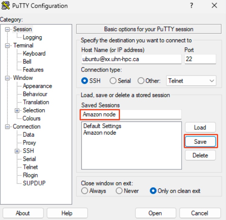 Putty Save Options