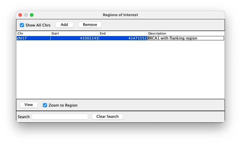 Using region navigator on BRCA1.